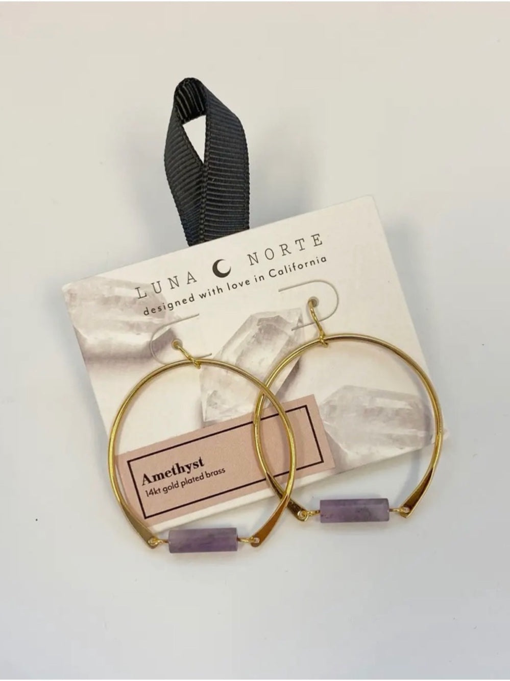 A393. Luna Norte Planetary Gems Chevron Amethyst Hoop Earrings