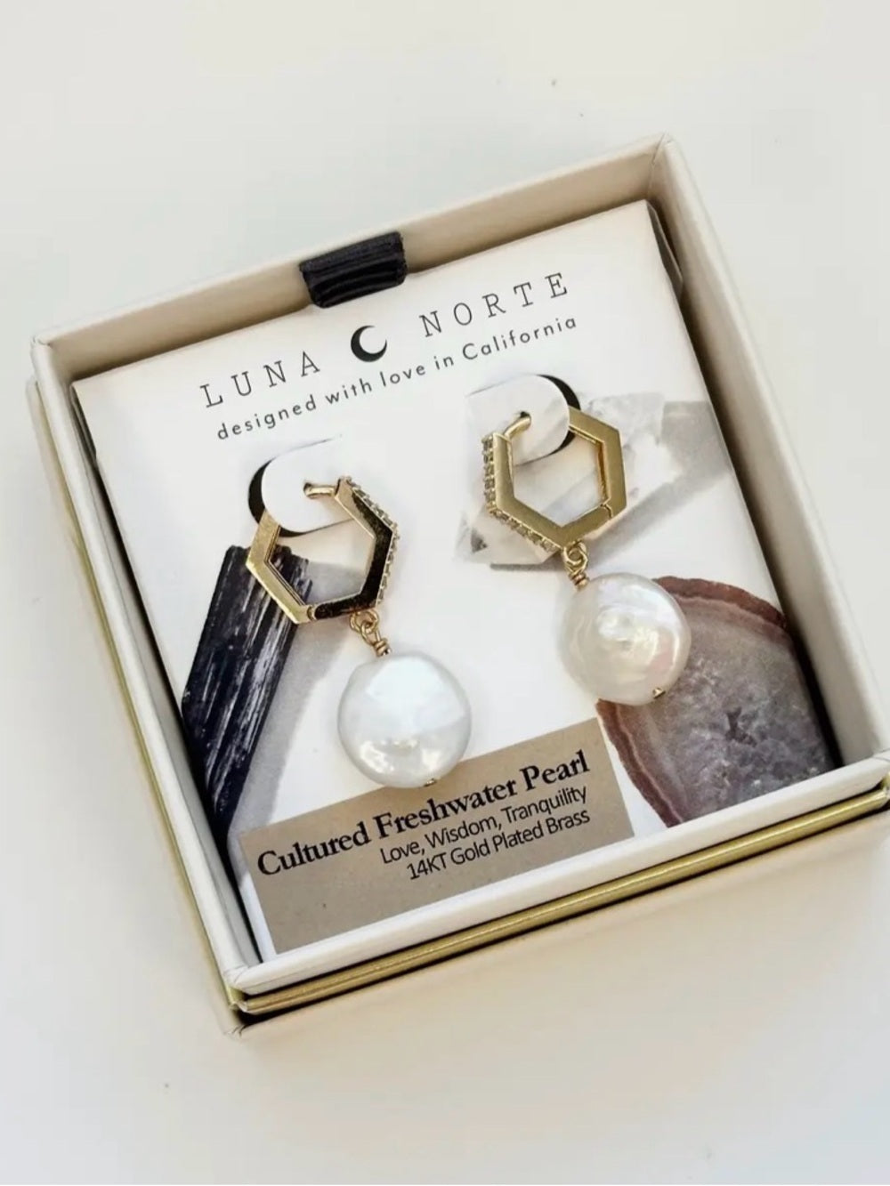 A395. Luna Norte Gold Pavé Huggie Earrings with White Pearl Drops