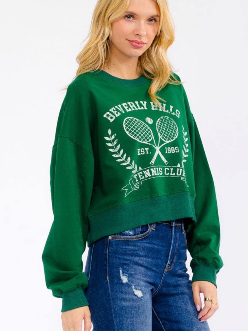 A404 Beverly Hills Tennis Club Green Cropped Sweatshirt
