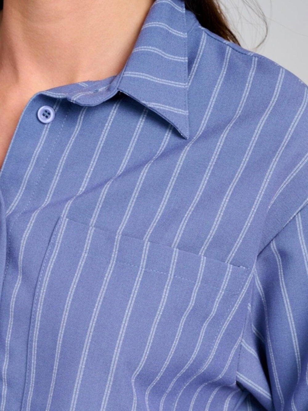 A405 Striped Blue Button Down Shirt & Pleated Mini Skirt