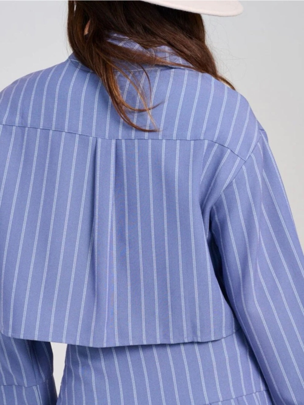 A405 Striped Blue Button Down Shirt & Pleated Mini Skirt