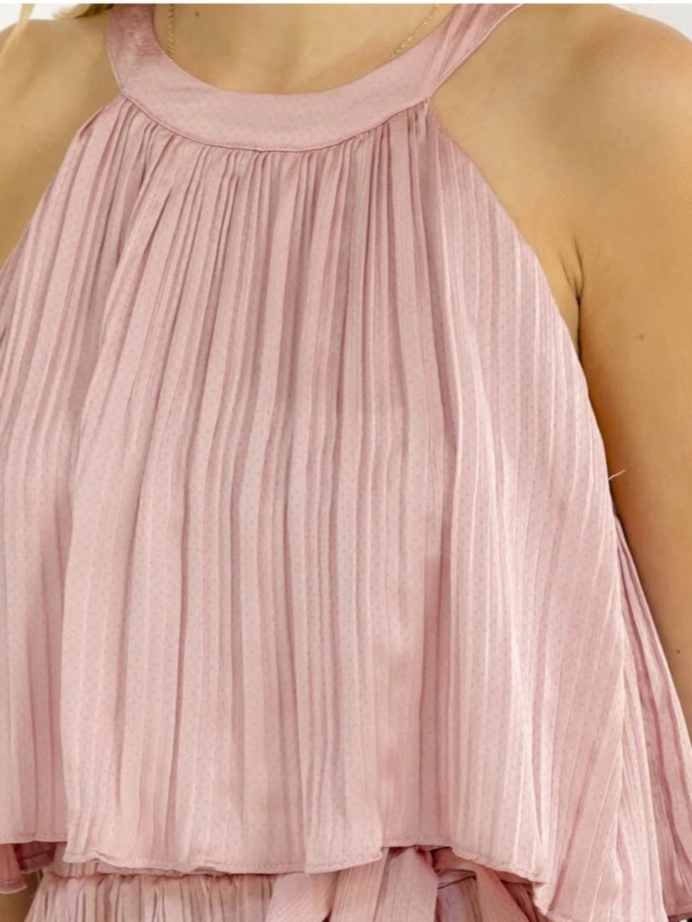A406. Pleated Halter Sundress in Dusty Rose
