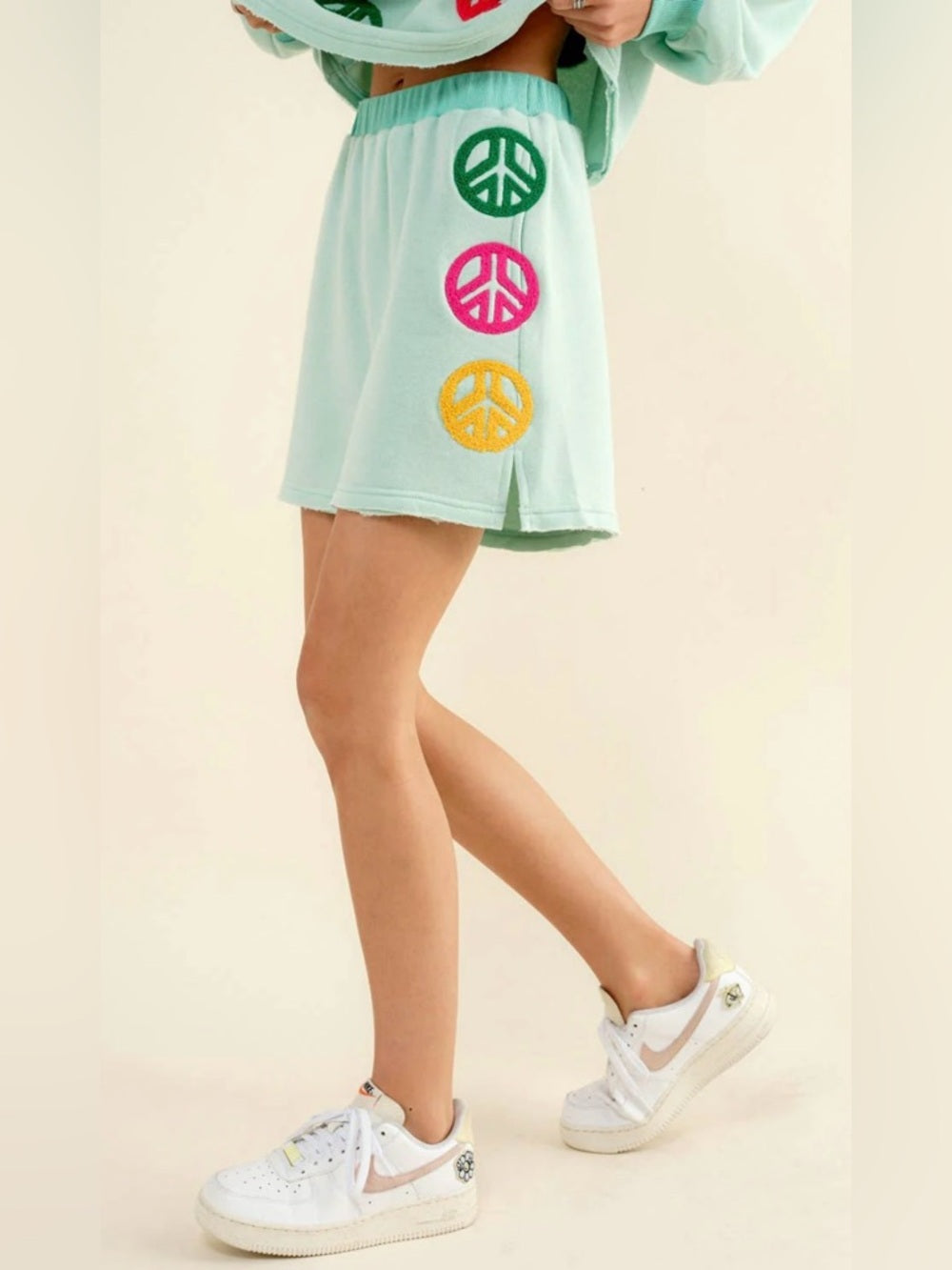 A408. Mint Peace Patch Two-Piece Lounge Set