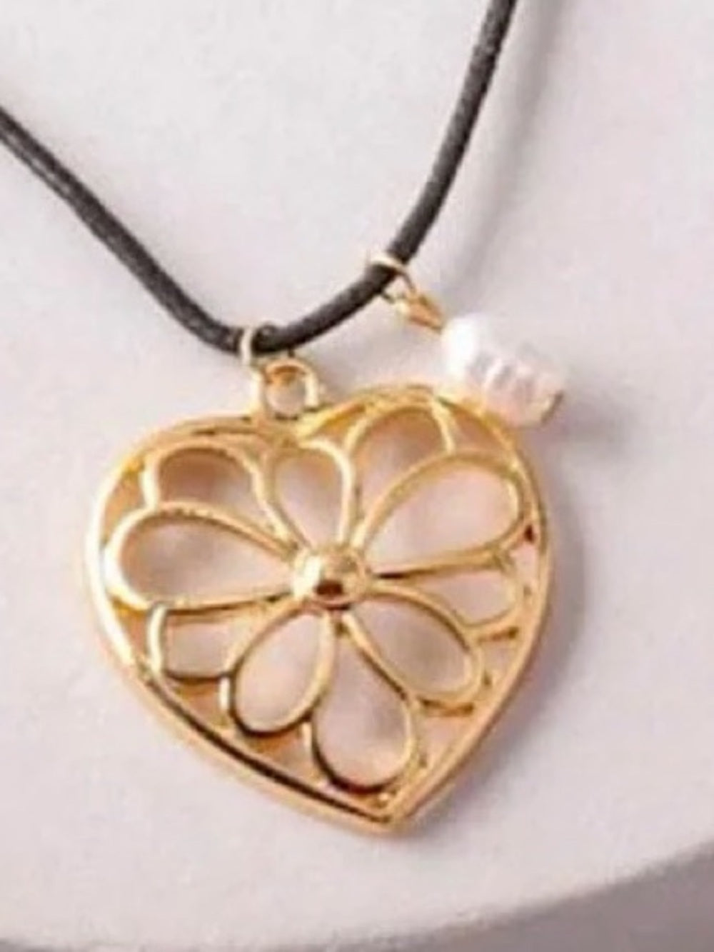 Gold or Silver Heart Flower Pendant Necklace with Pearl Accent