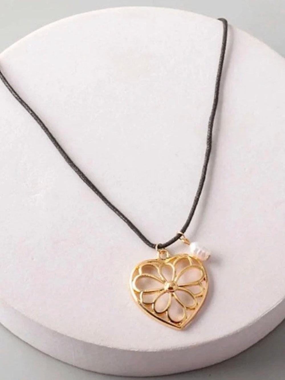 Gold or Silver Heart Flower Pendant Necklace with Pearl Accent