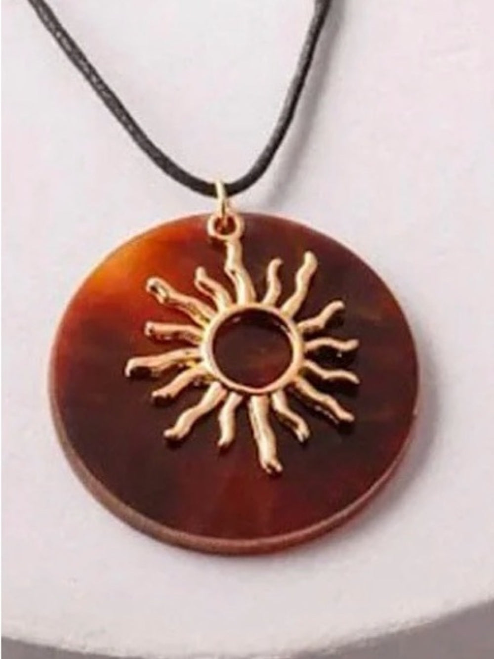 Gold Sun Pendant Brown Disc Necklace - Women Jewelry
