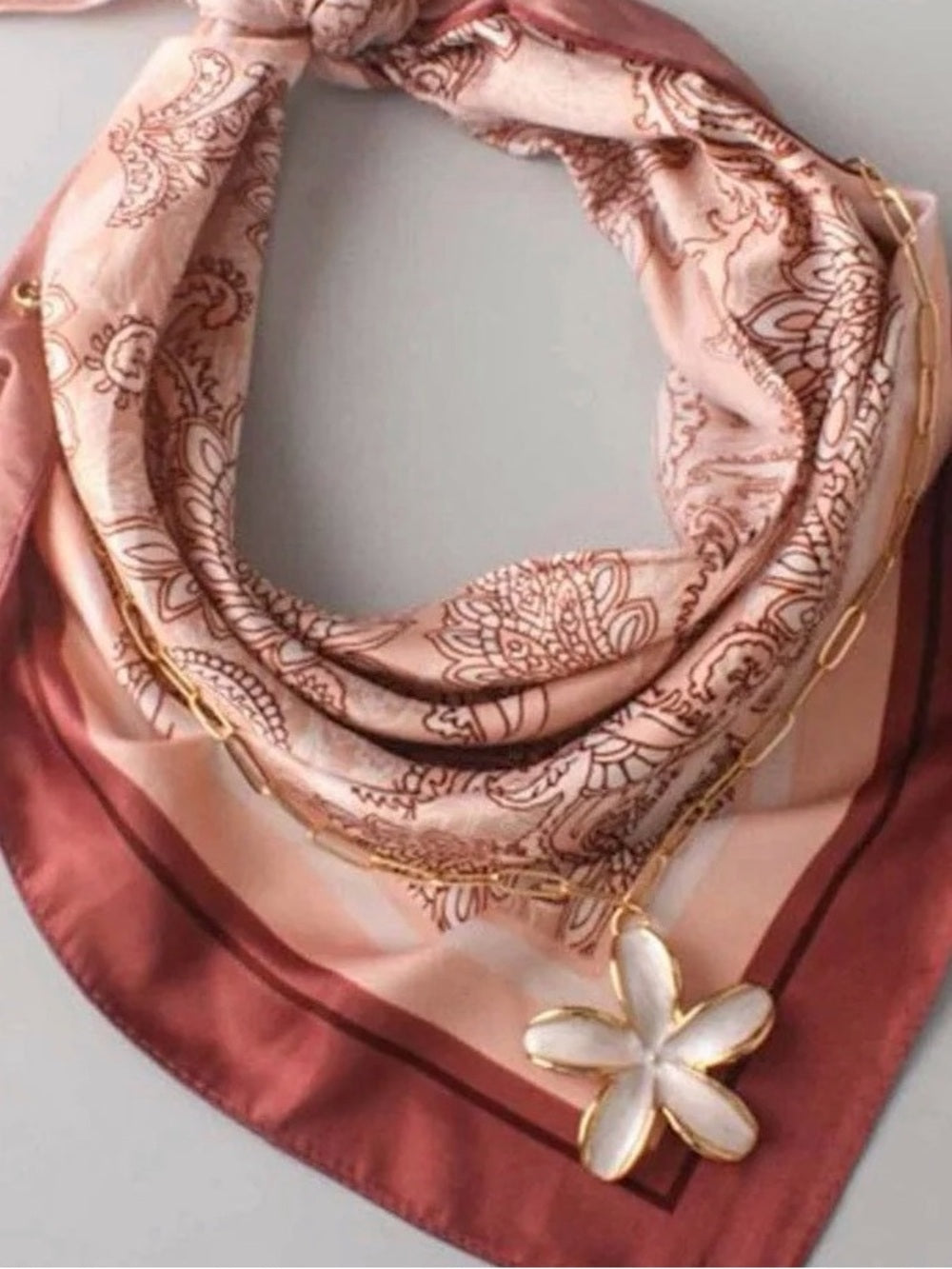 Pink Paisley Silk Scarf & Floral Pendant Necklace Set