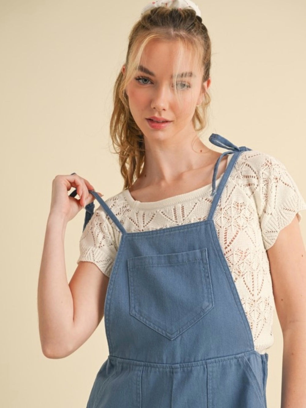 A422. Wide Leg Denim-Blue Overalls Jumpsuit for Women
