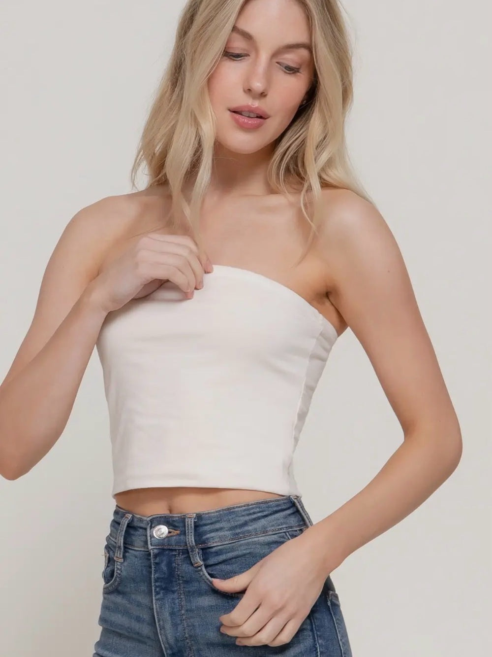 A428. Strapless Cream Tube Top - Women's Cropped Bandeau