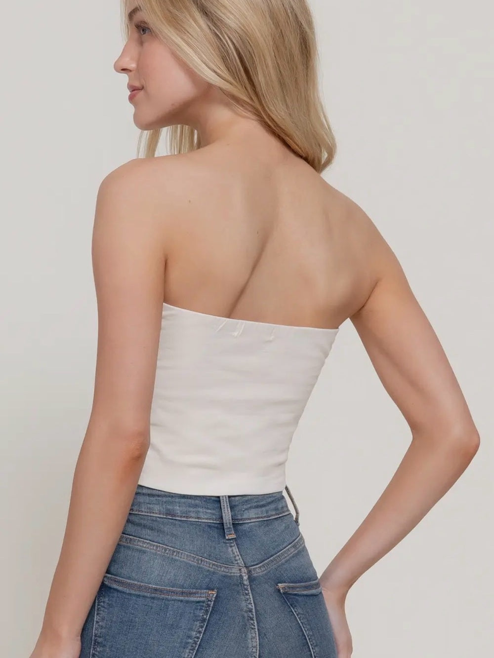 A428. Strapless Cream Tube Top - Women's Cropped Bandeau