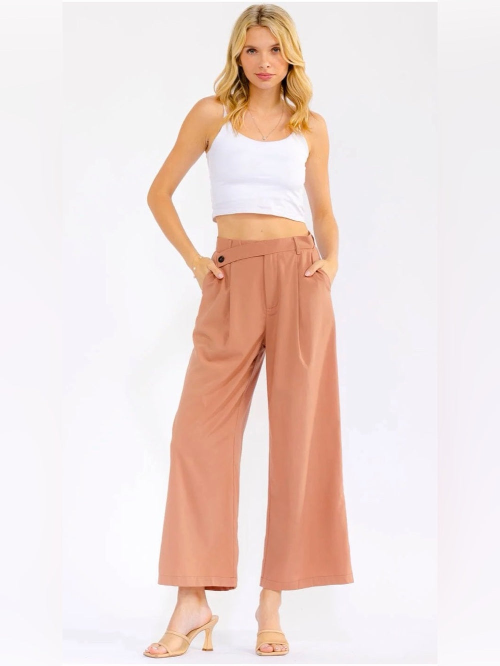 A431. Wide Leg High-Rise Pants in Dusty Rose