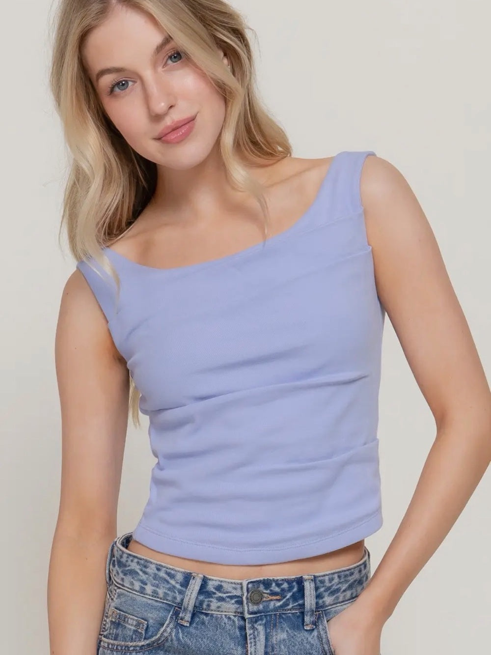 A435. Off-Shoulder Lavender Ribbed Women’s Top