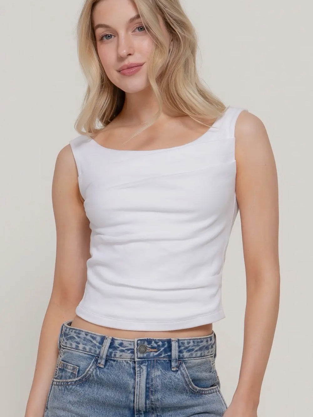 A437. Off-Shoulder White Women's Top