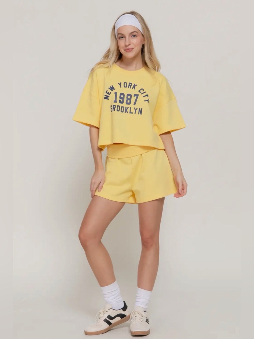 A442. Yellow Two-Piece Lounge Set with Brooklyn New York City Graphic