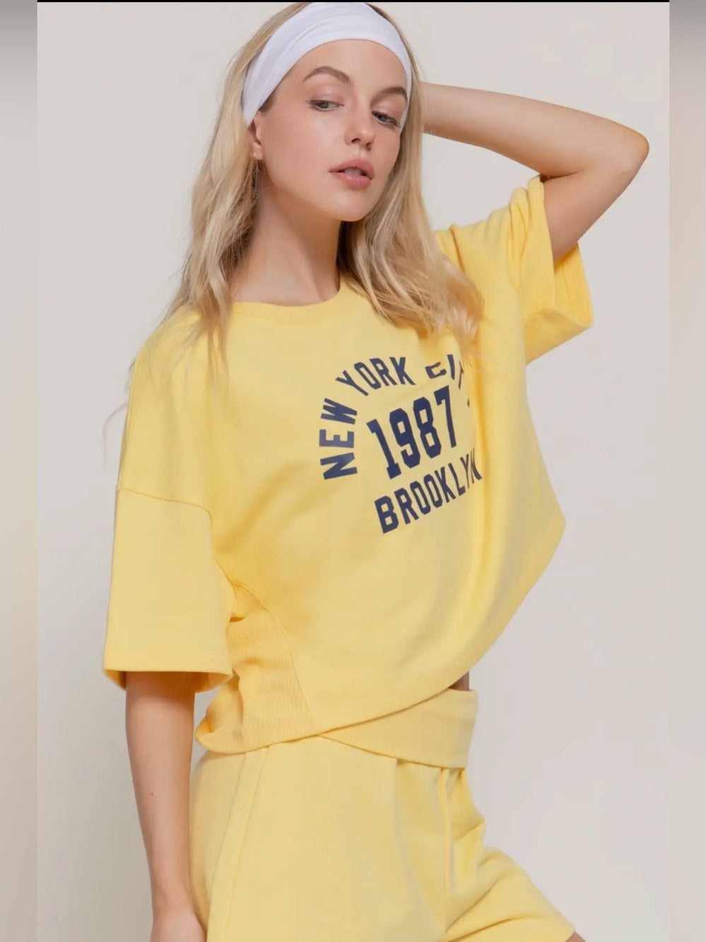 A442. Yellow Two-Piece Lounge Set with Brooklyn New York City Graphic
