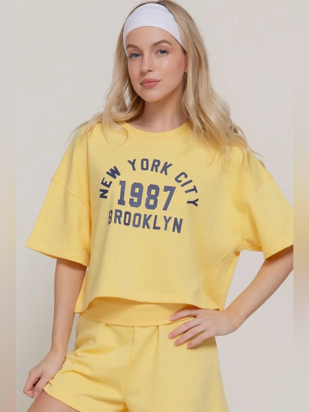 A442. Yellow Two-Piece Lounge Set with Brooklyn New York City Graphic