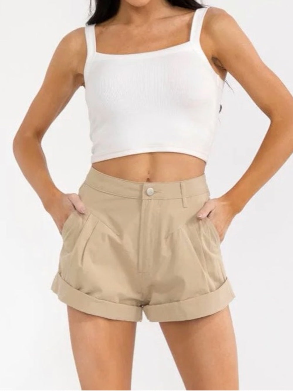 A457. Mable High-Rise Pleated Women’s Shorts in Beige