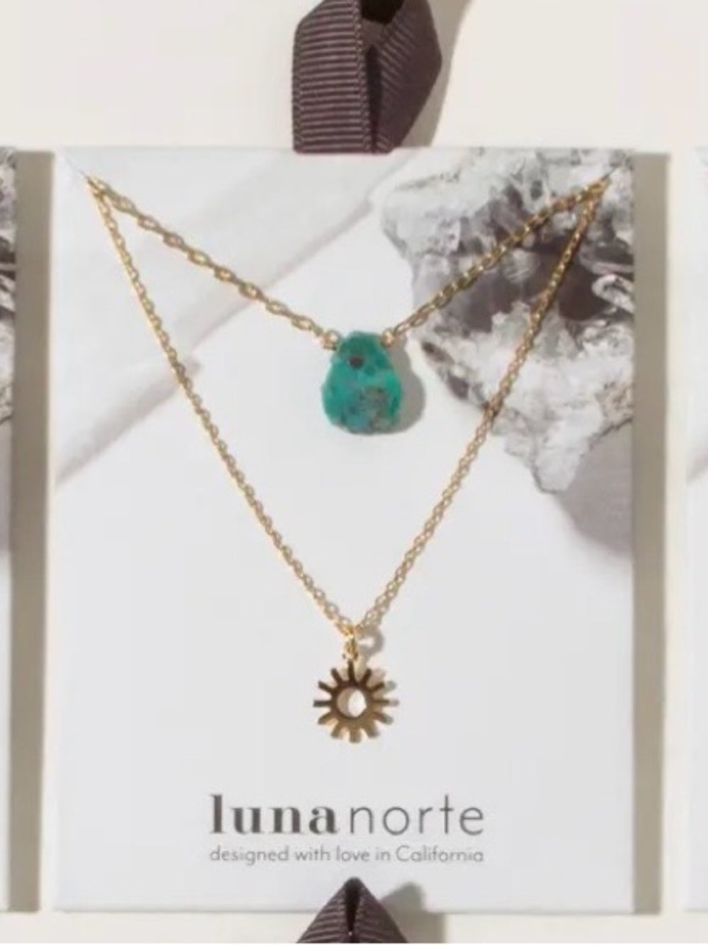 A460. Luna Norte Gold Necklace Set with Green Gemstone Accent