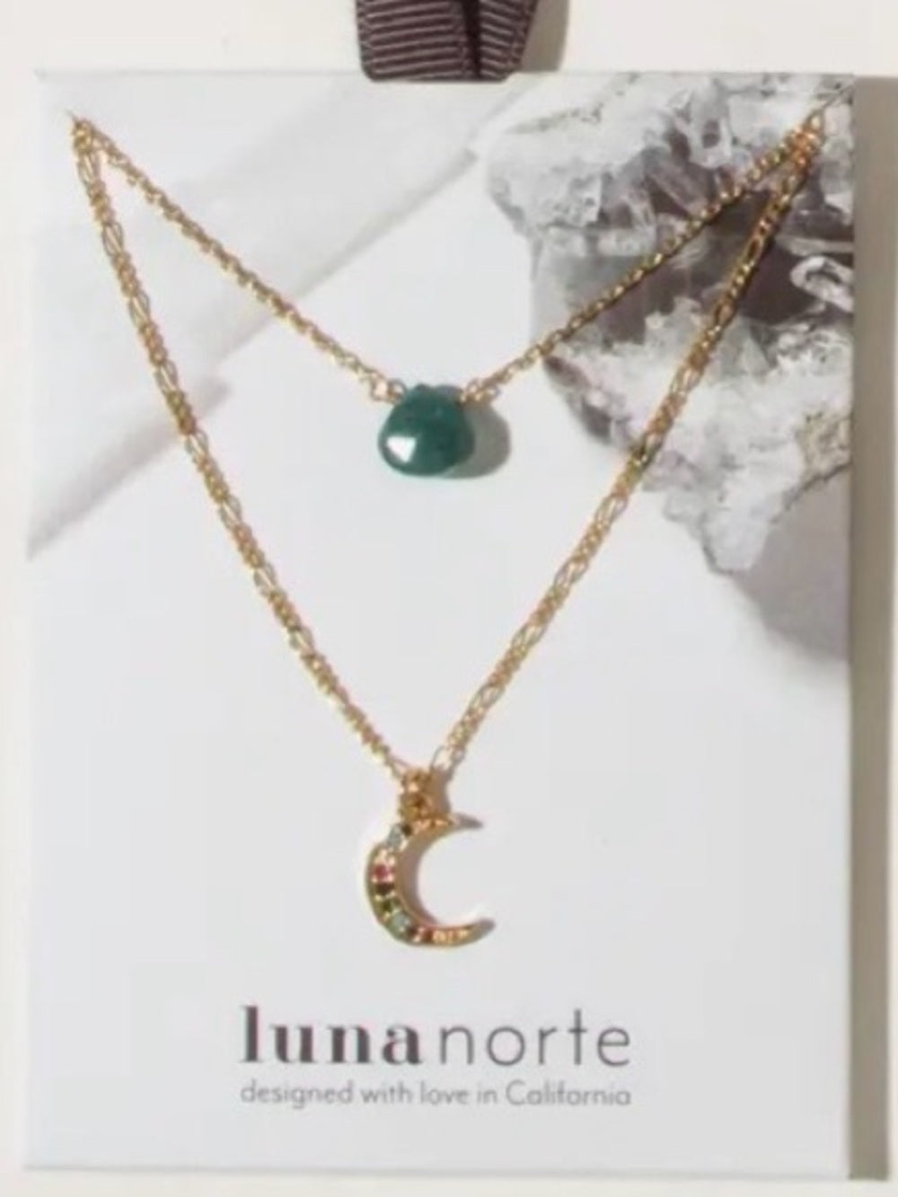 A460. Luna Norte Gold Necklace Set with Green Gemstone Accent