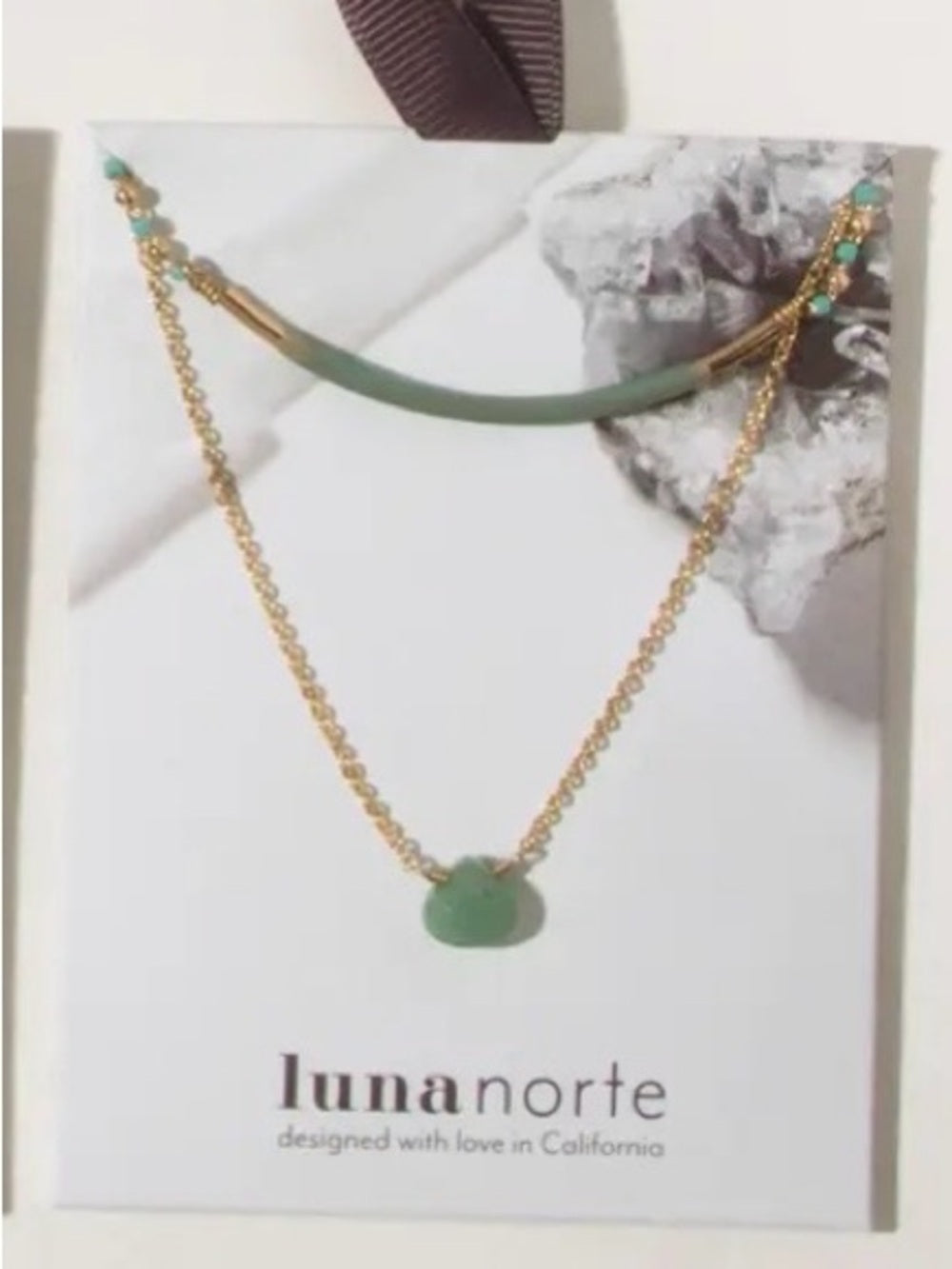 A460. Luna Norte Gold Necklace Set with Green Gemstone Accent