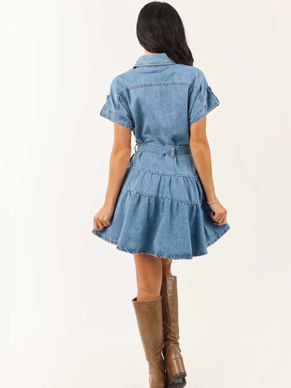 A467. Light Blue Denim Shirt Dress with Belt