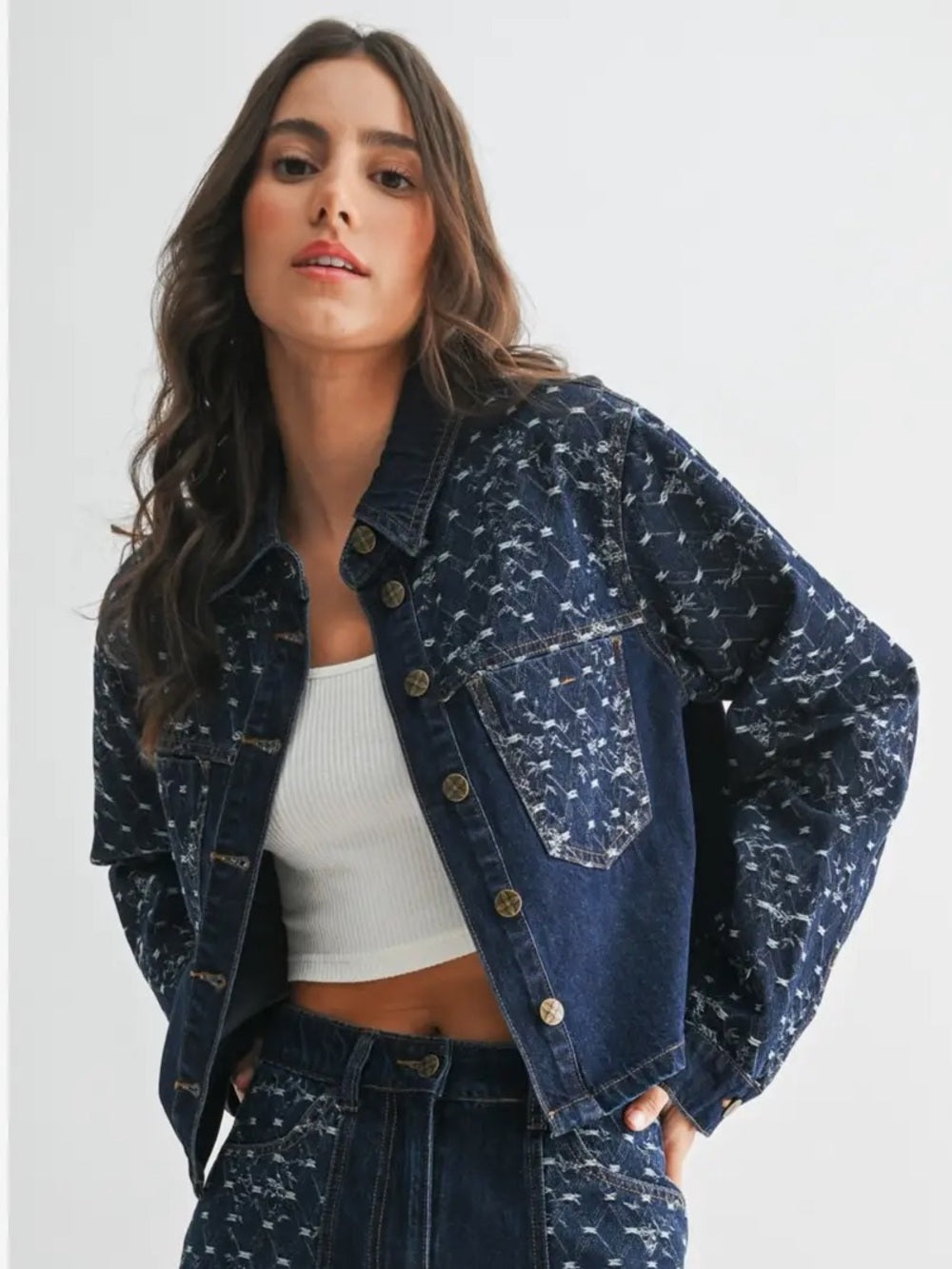 A294b. Patterned Dark Indigo Denim Jacket