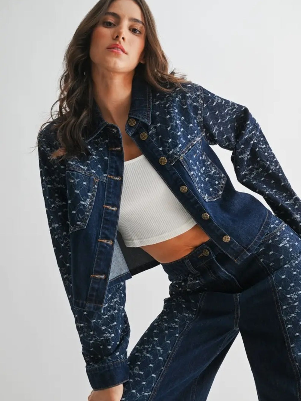A294b. Patterned Dark Indigo Denim Jacket