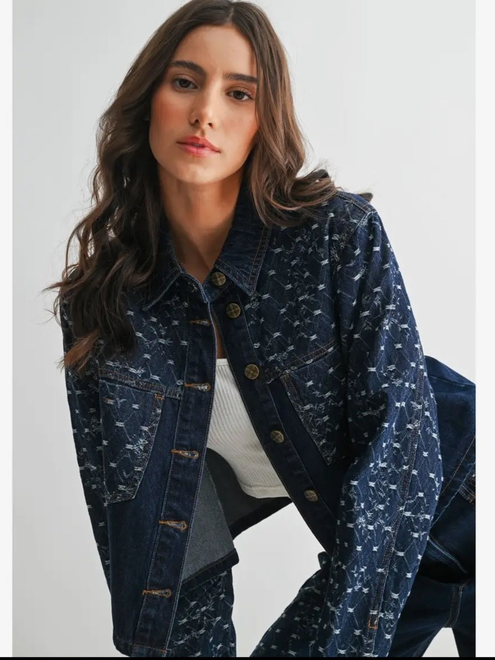 A294b. Patterned Dark Indigo Denim Jacket