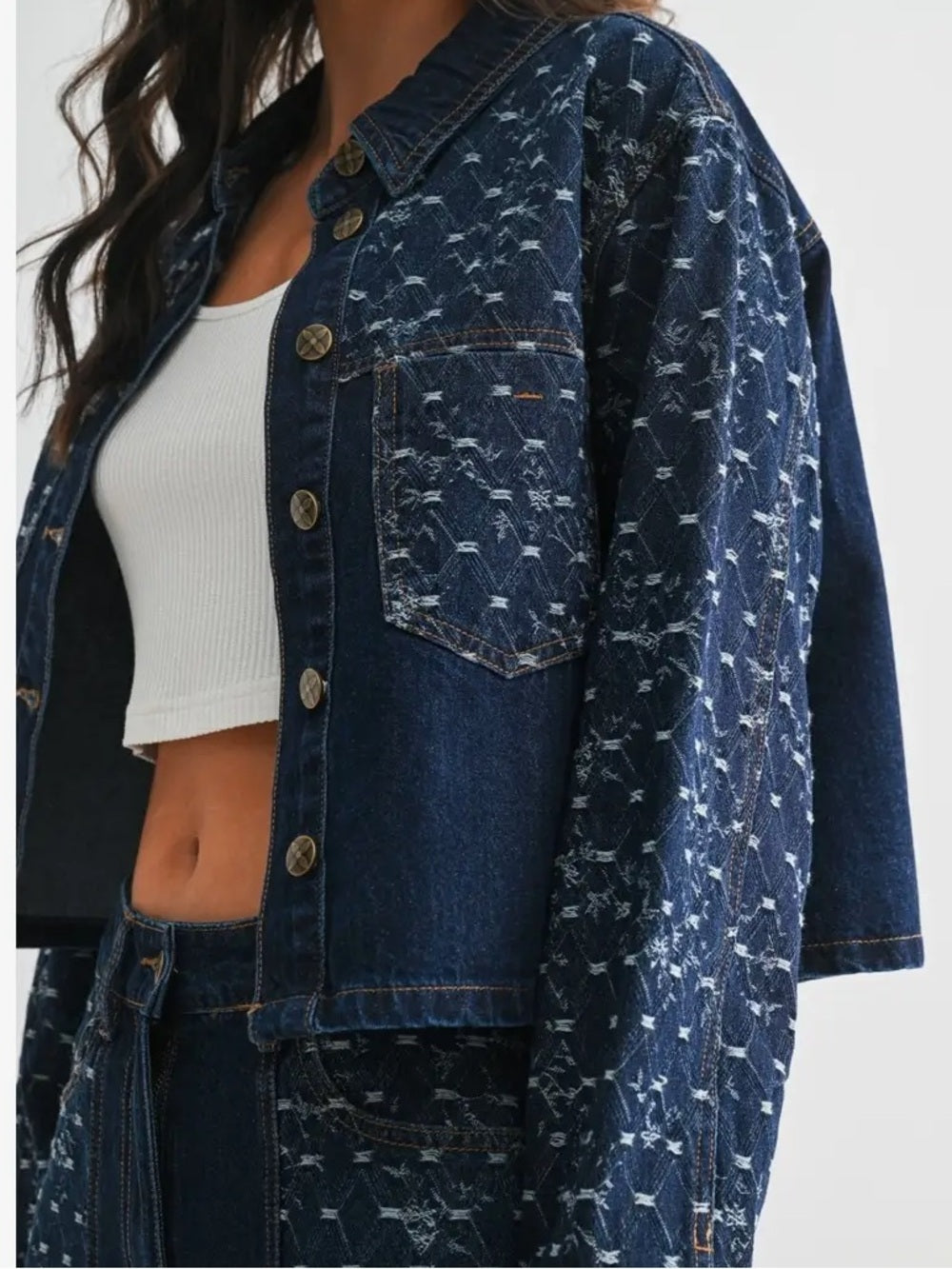 A294b. Patterned Dark Indigo Denim Jacket