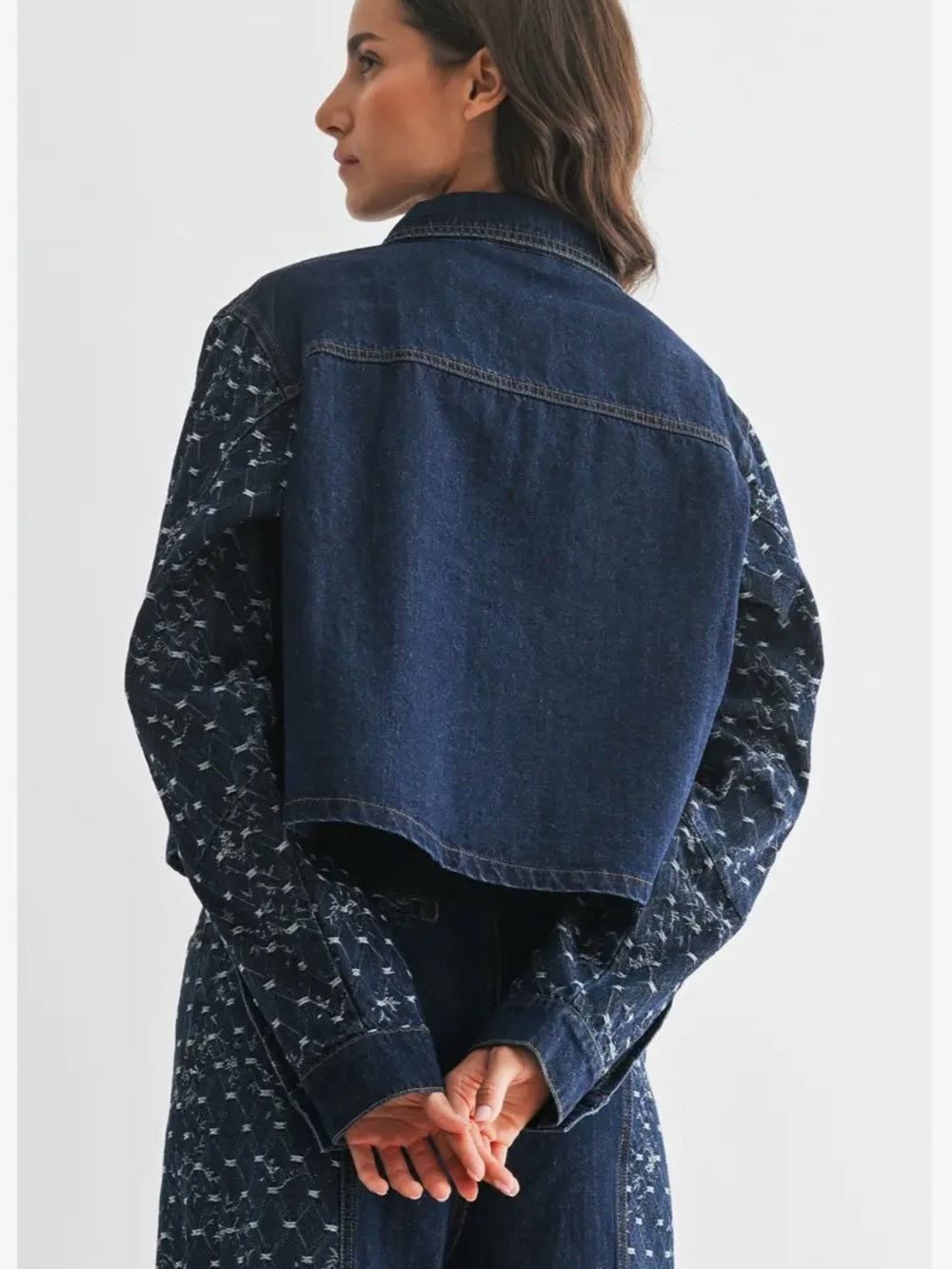 A294b. Patterned Dark Indigo Denim Jacket