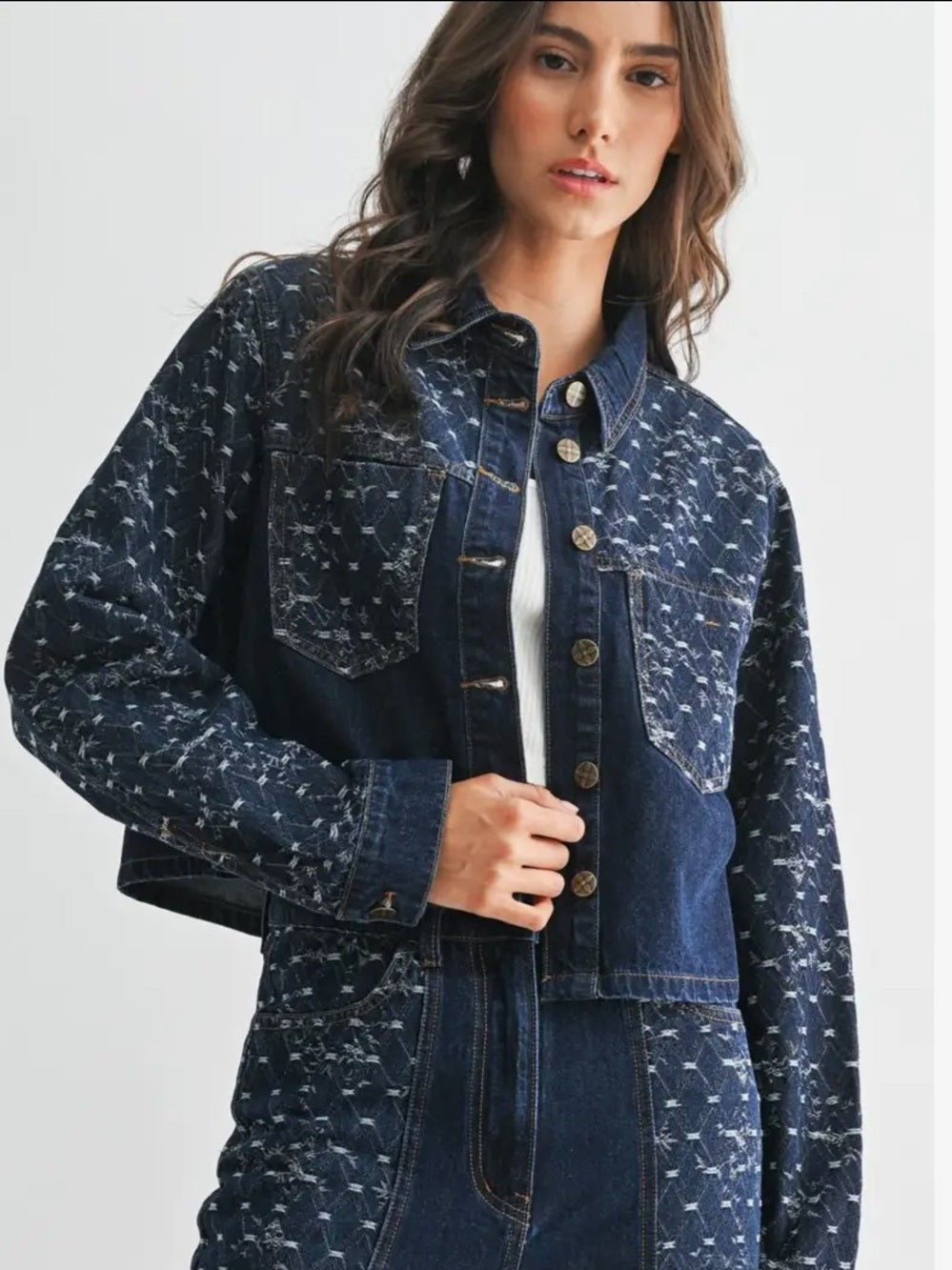 A294b. Patterned Dark Indigo Denim Jacket