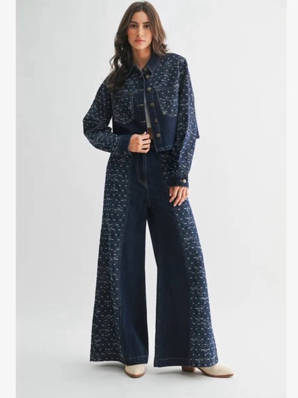 A294b. Patterned Dark Indigo Denim Jacket