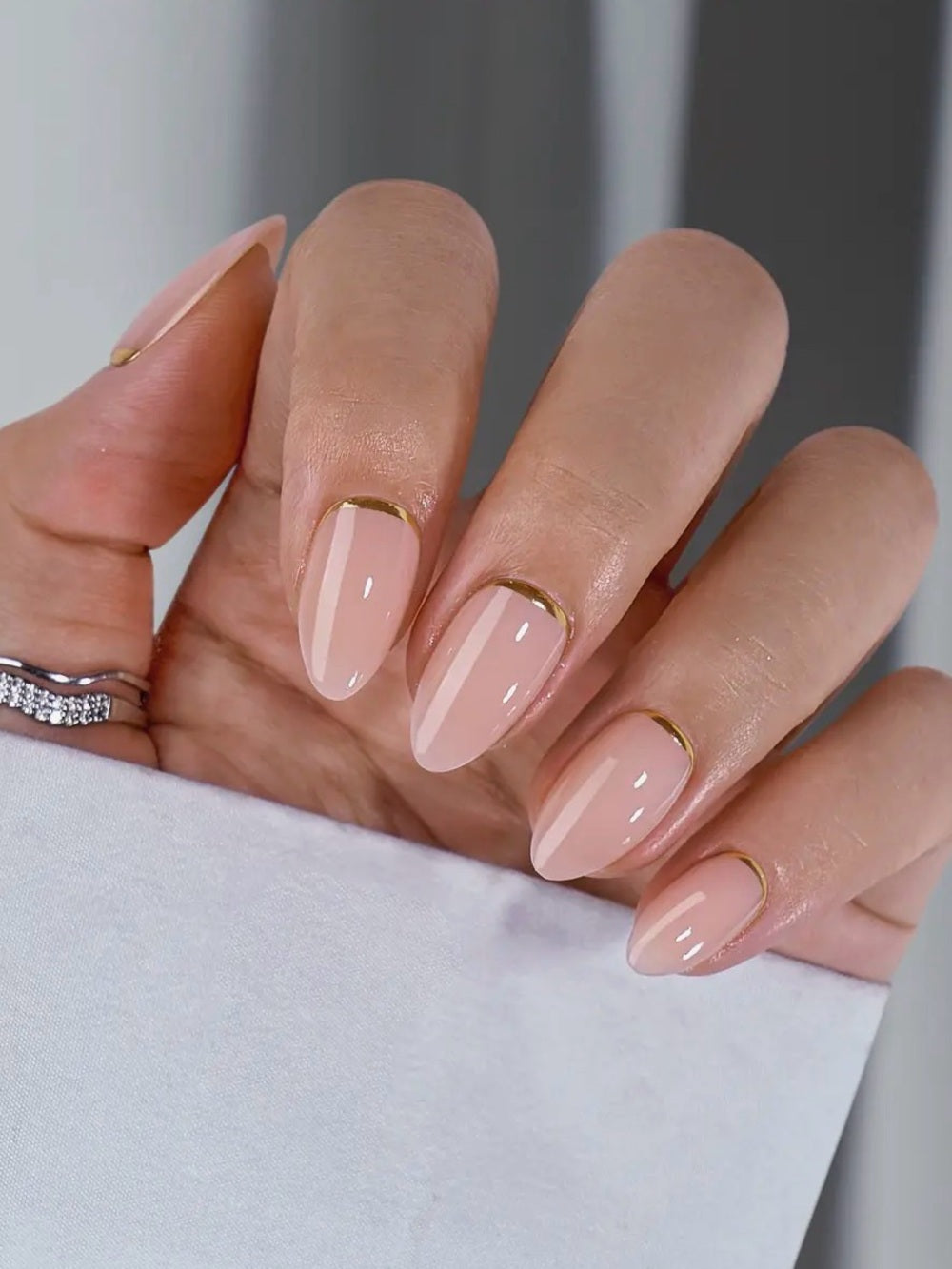 BTArtbox Gold Nude Pink Gel Nail Press On Nails
