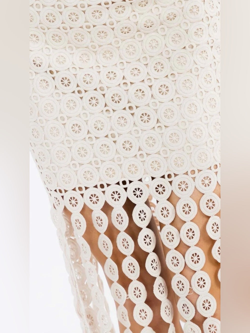 A579. Ivory Crochet Fringe Midi Dress