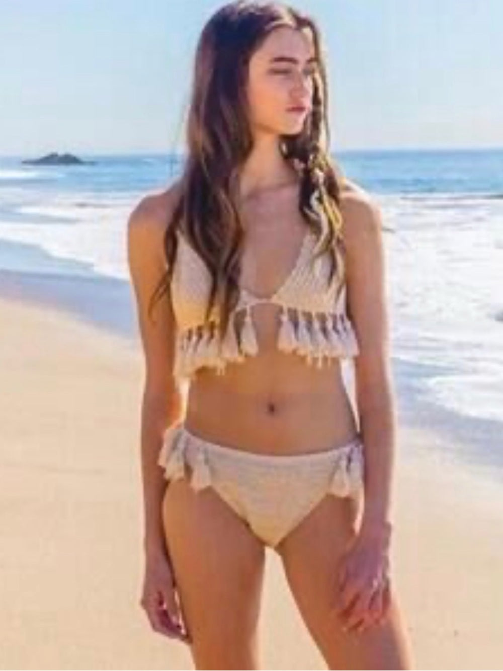 A583. POL Crochet Tassel Bikini Set - Cream Swim Top & Bottom Mixed Sizing