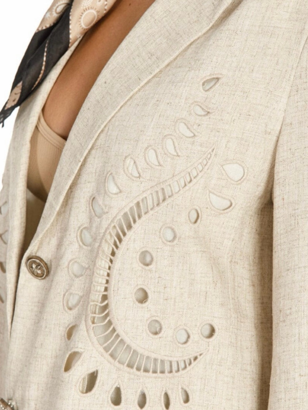 A587. Beige Crochet Cutout Detail Blazer Jacket