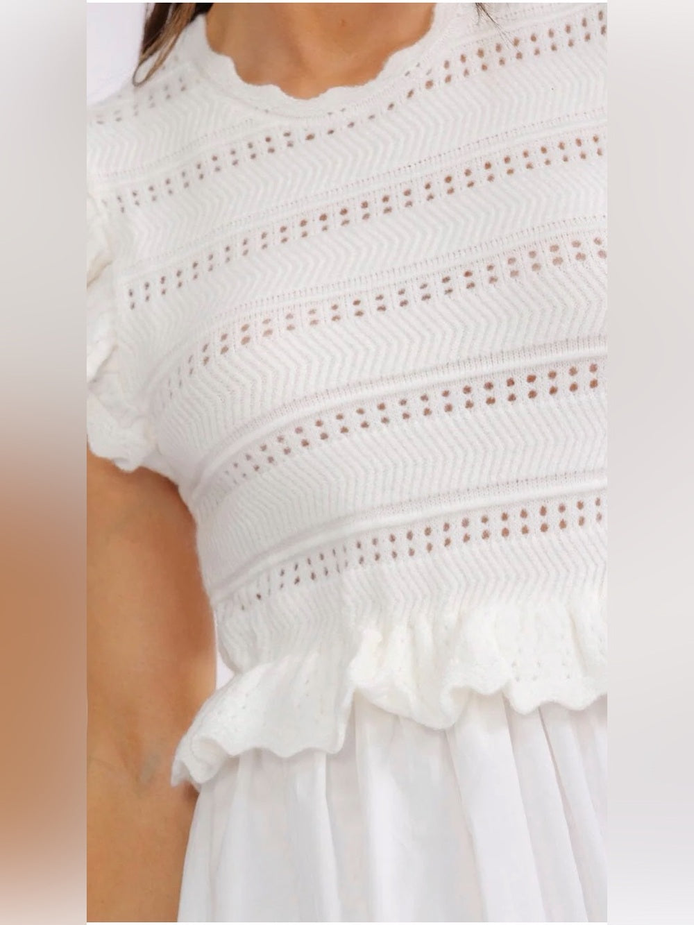 A602. Mable White Ruffled Sweater Top Midi Dress