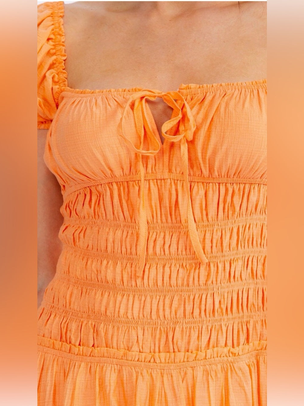 A605. Mable Tangerine Smocked Open Back Maxi Dress