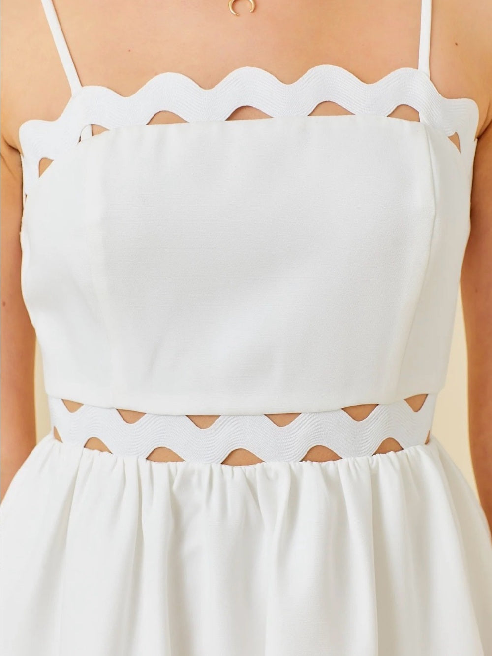 A612. White Scallop Trim Spaghetti Strap Dress