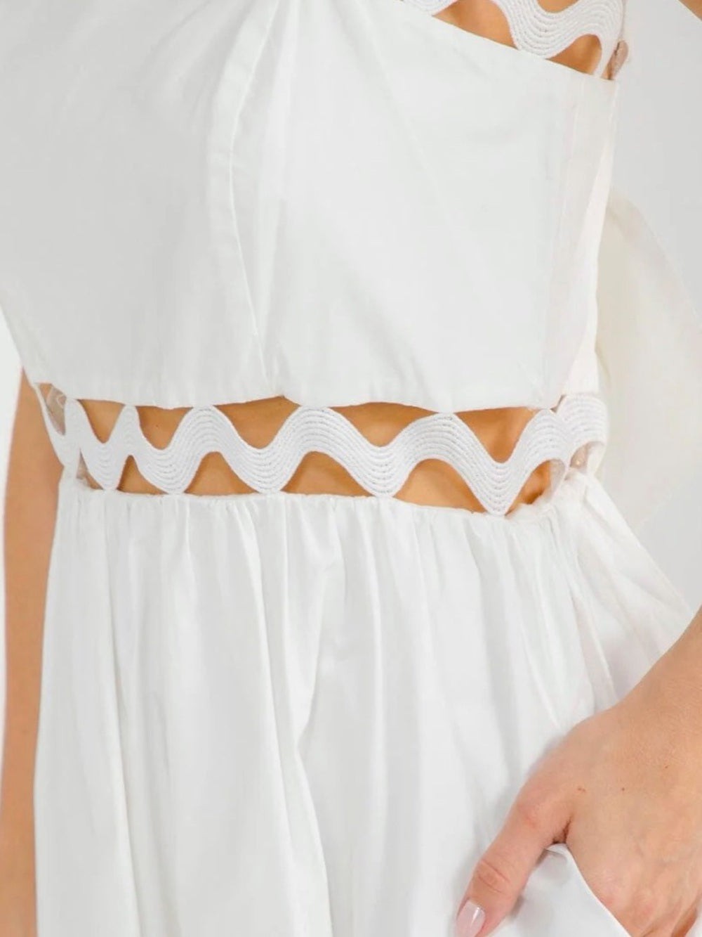 A612. White Scallop Trim Spaghetti Strap Dress