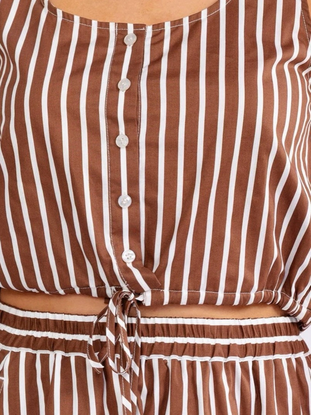 A617. Striped Brown Midi Skirt & Top Set