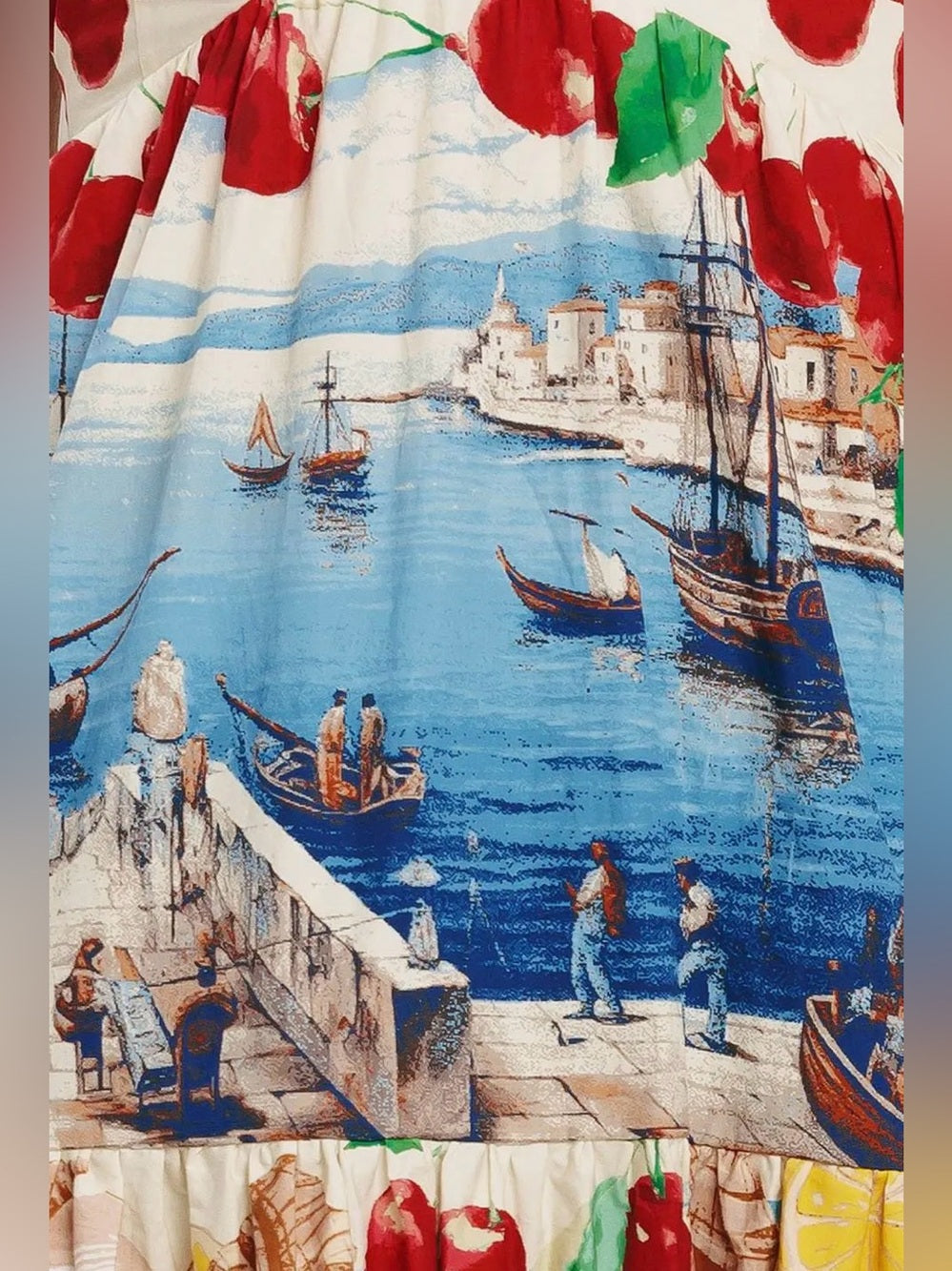 A626. Halter Maxi Dress with Scenic Print - Cream & Blue