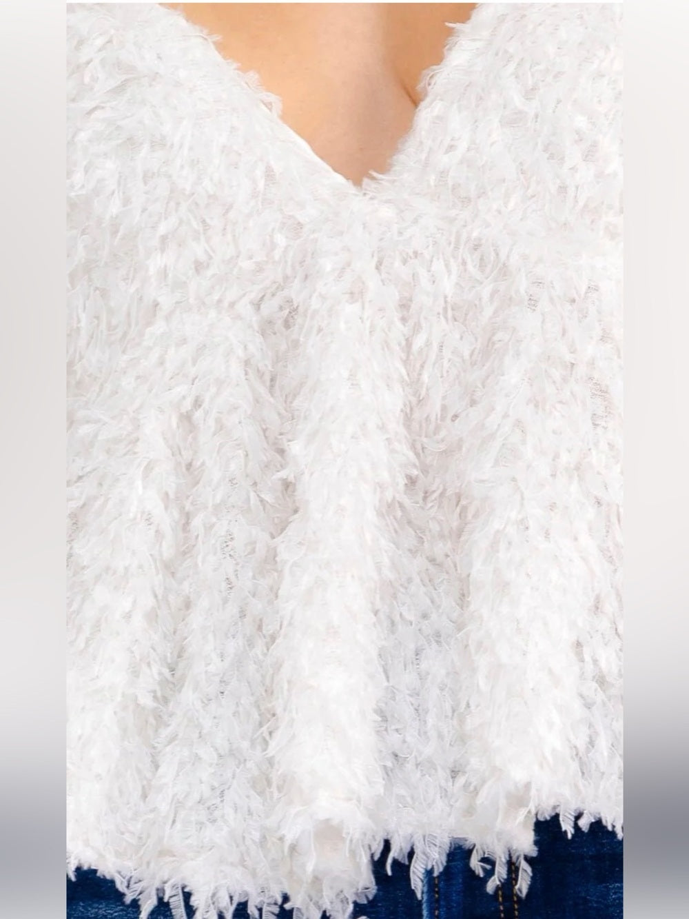 A627. White Fuzzy V-Neck Cami Top