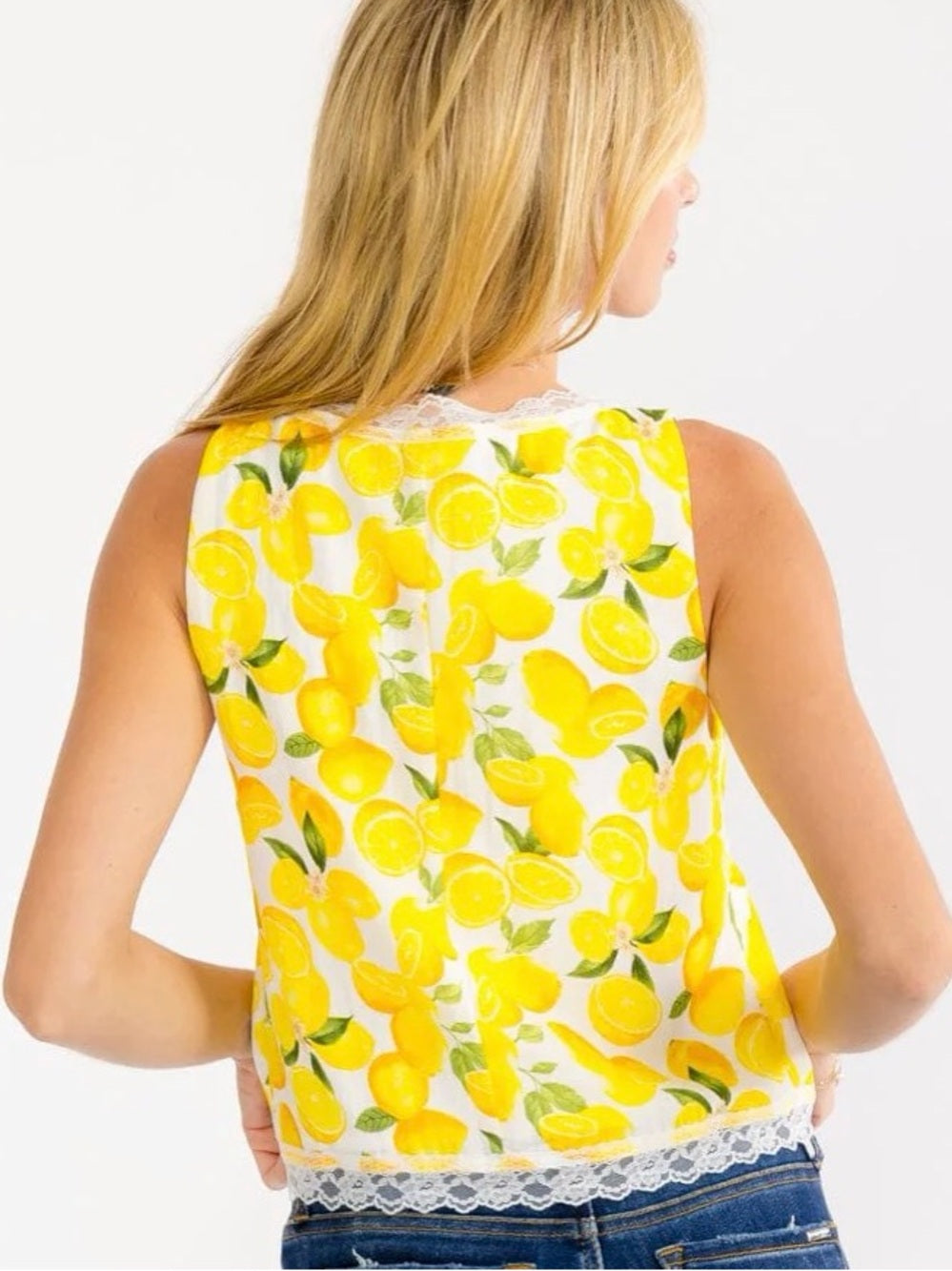 A628. Lemon Print Lace Trim Vest