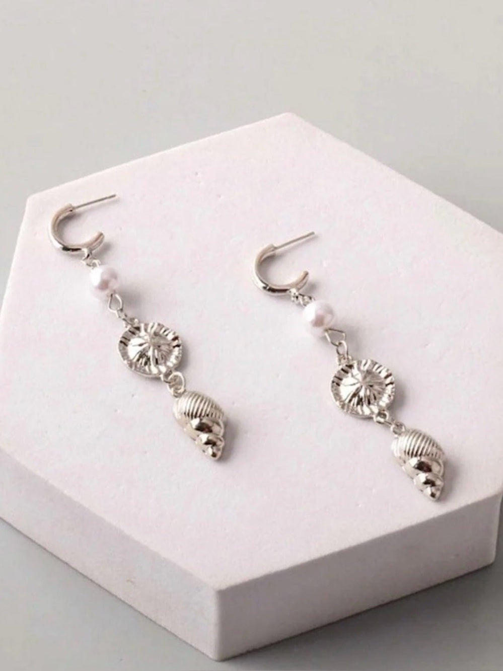Silver or Gold Shell Drop Earrings