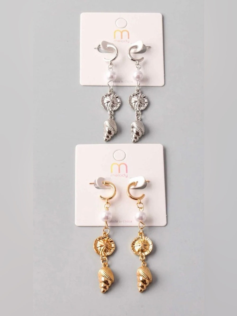Silver or Gold Shell Drop Earrings