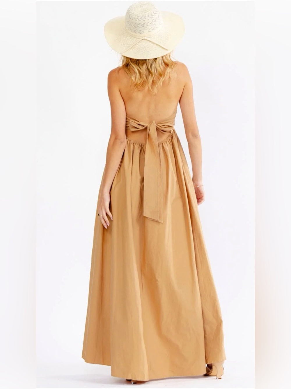 A639. Sleeveless Halter Jumpsuit in Camel