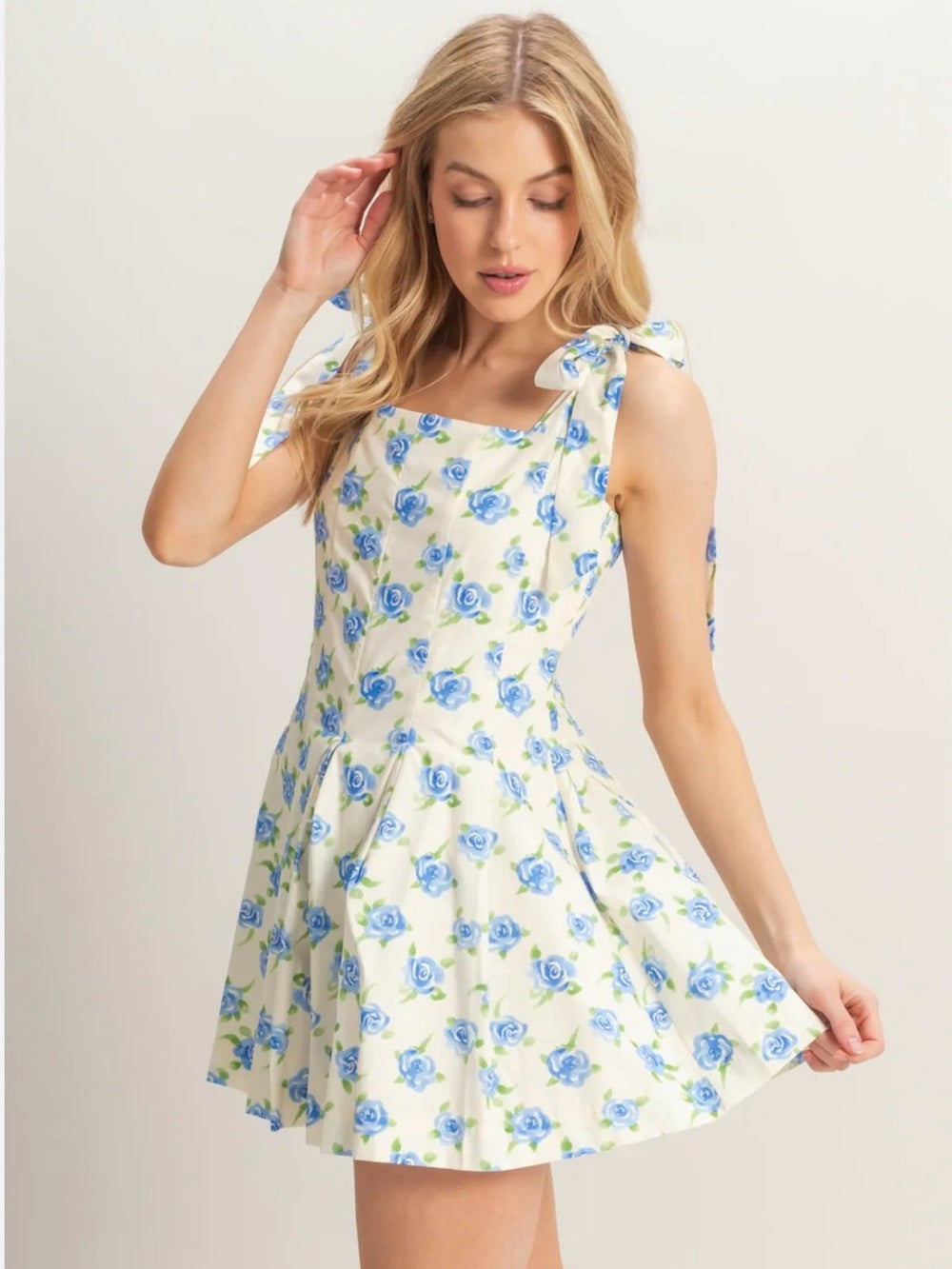 A640. Blue Rose Tie-Shoulder Romper