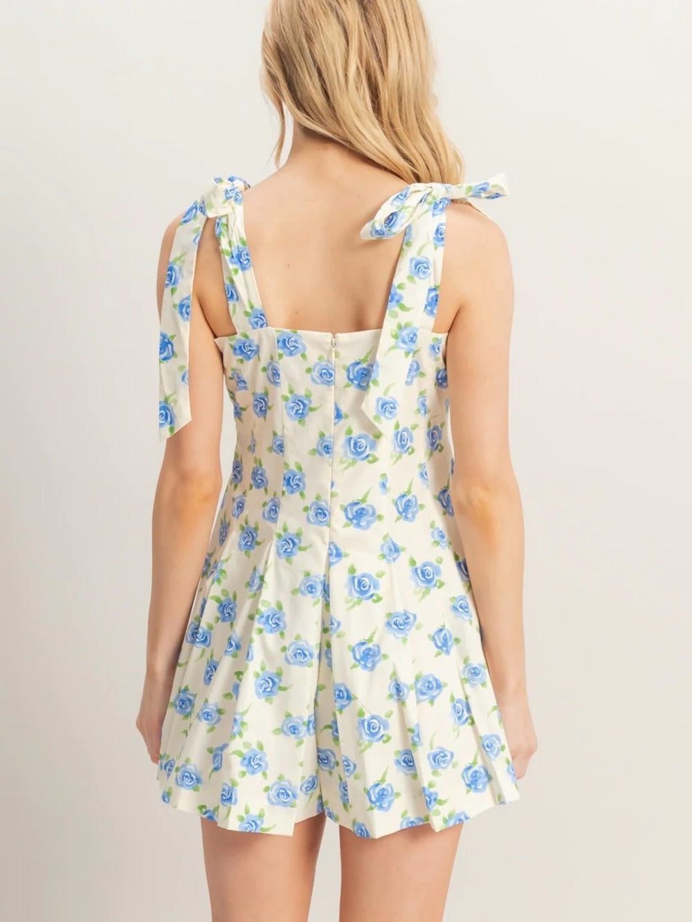 A640. Blue Rose Tie-Shoulder Romper