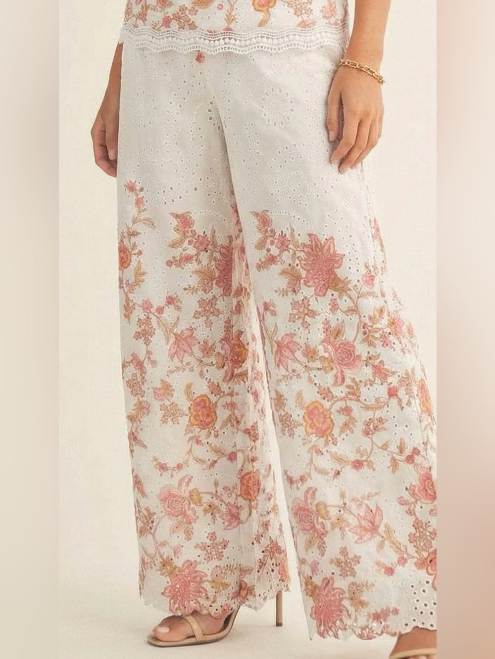 A648. Floral Embroidered Wide-Leg Pants & Cami Set